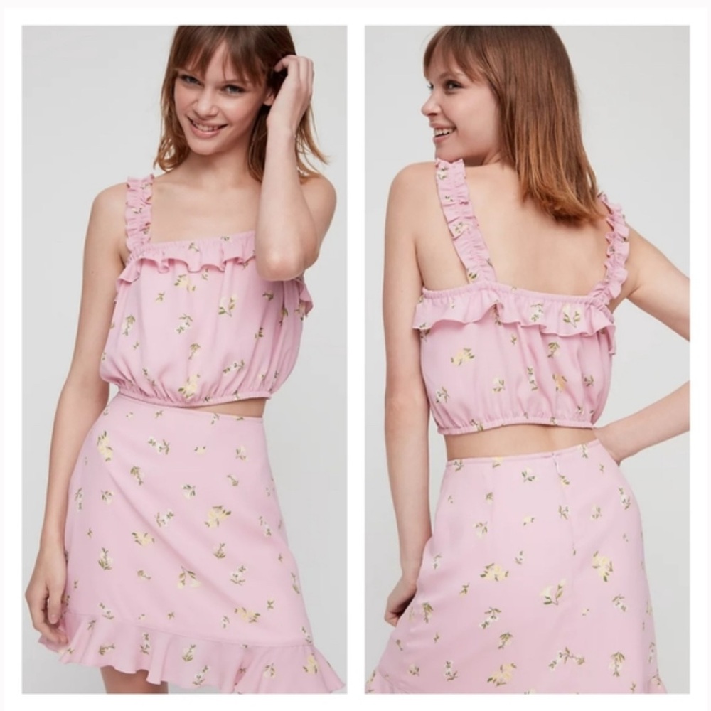 Aritzia Pink Floral Ruffle Skirt